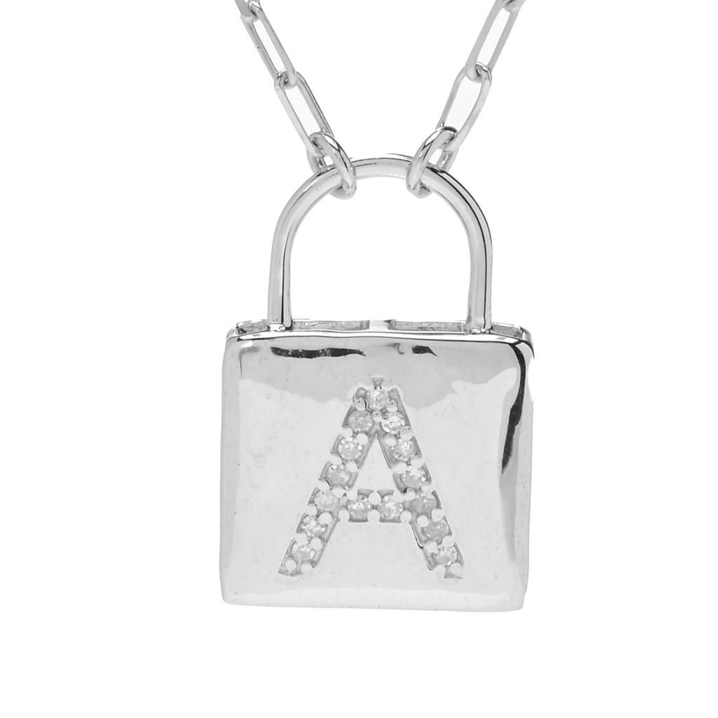 Diamond Treasures Sterling Silver Diamond Initial Padlock w/ Chain by Steals