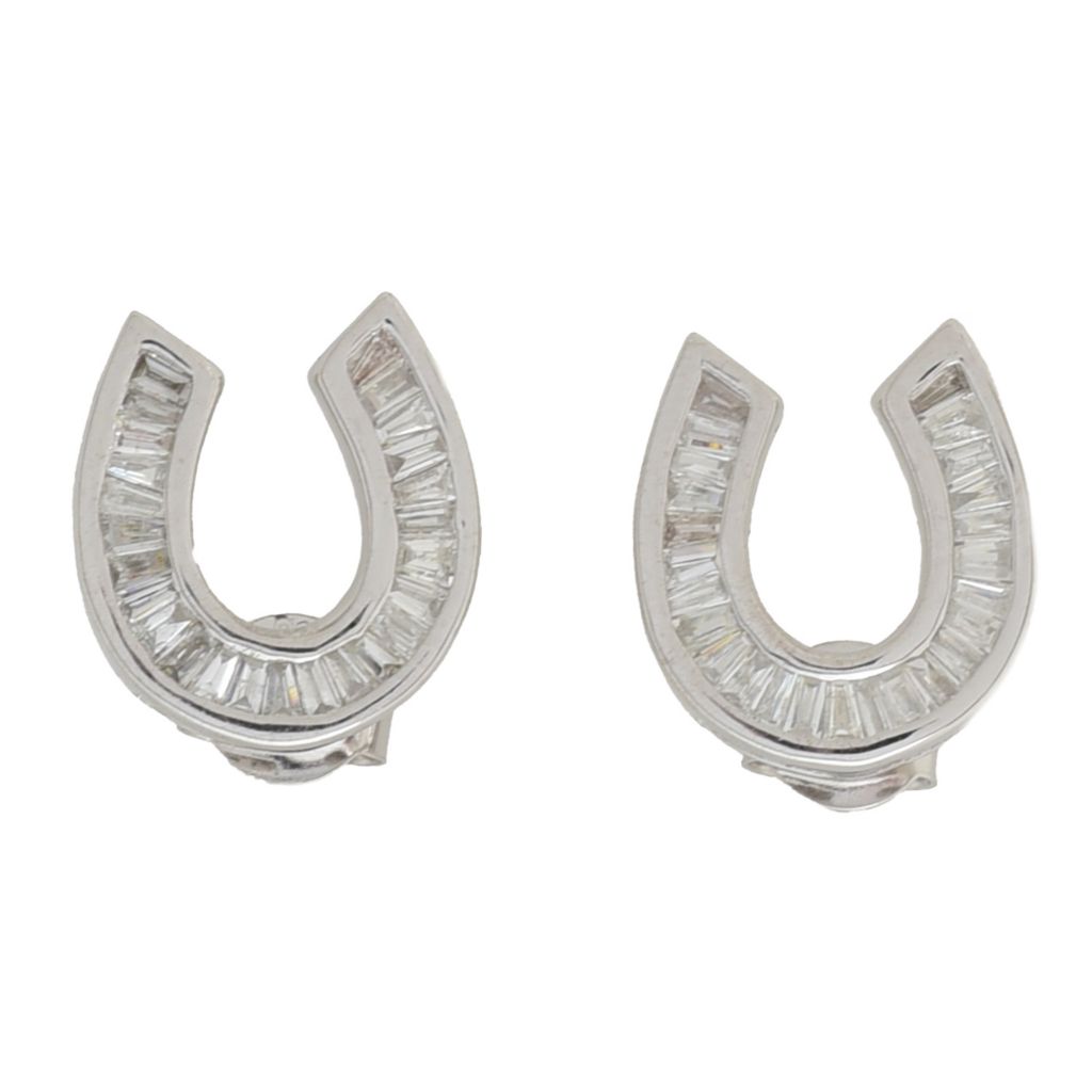 Diamond Treasures 0.59ctw Baguette Diamond Horseshoe Stud Earrings by Steals