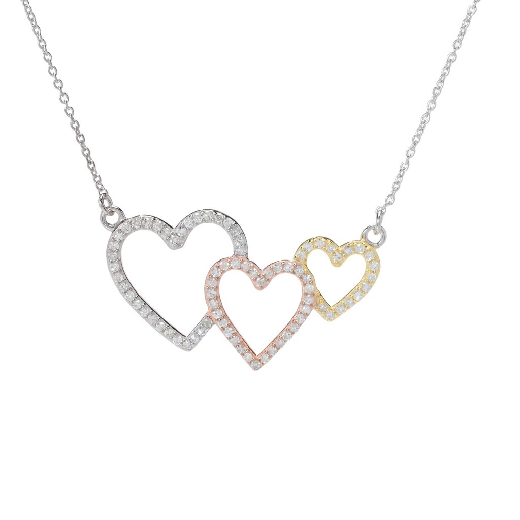 Diamond Treasures 0.54ctw Diamond Interlocking Hearts Tri-Color Necklace by Steals