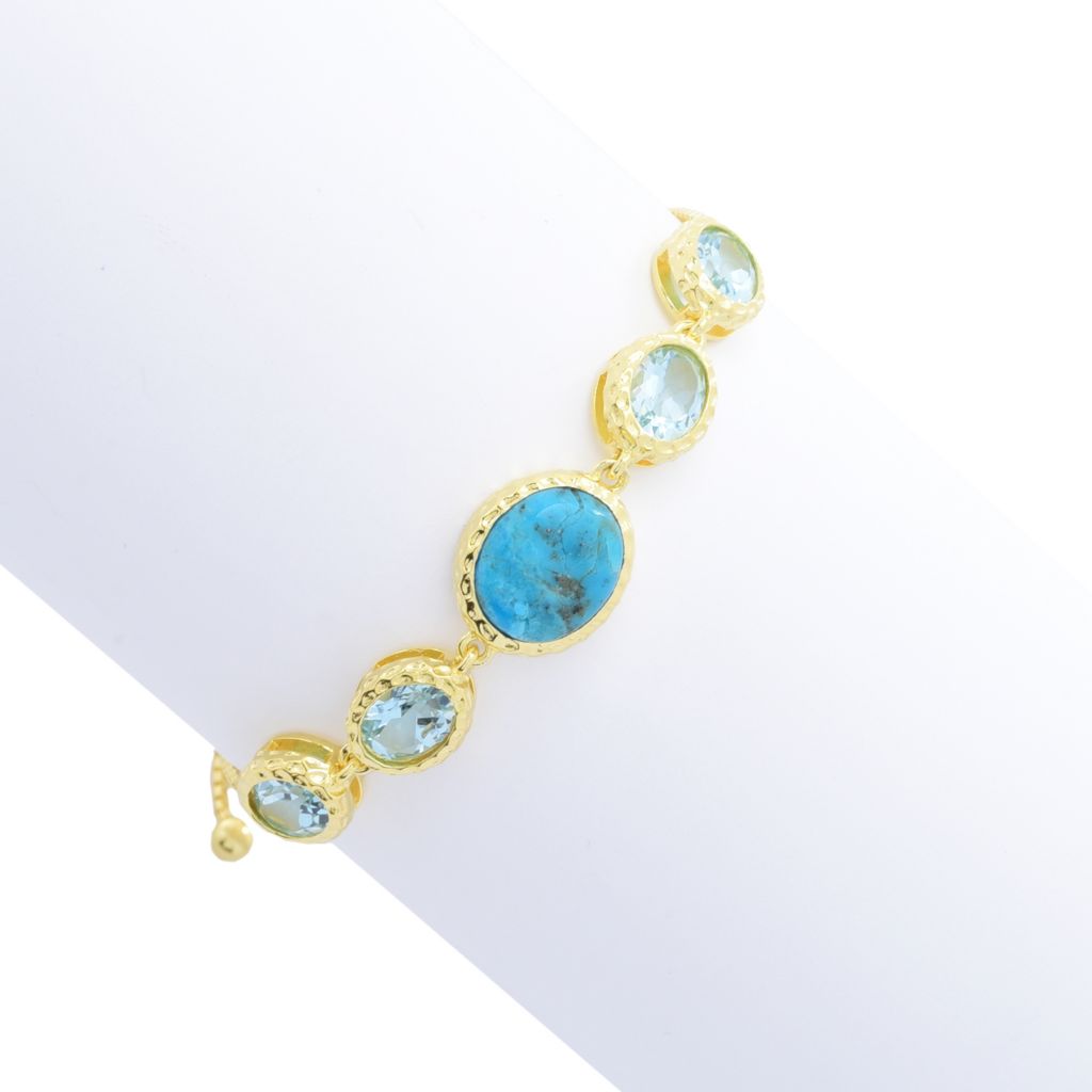 Elemental Gems 18K Gold Plated Opaque & Faceted Gemstone Bolo Bracelet by Steals