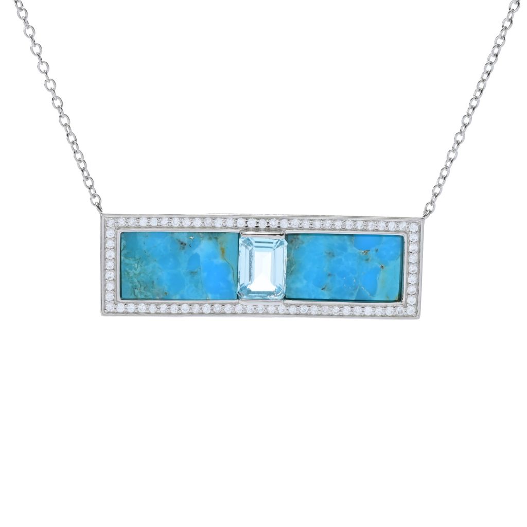 Elemental Gems Platinum Plated Choice of 15x8.5mm Turquoise Inlay & Gem Bar Necklace by Steals