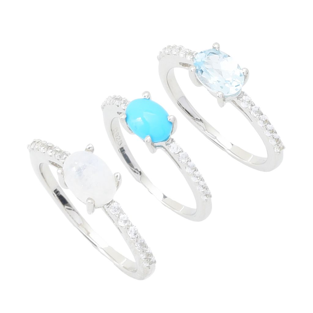 Elemental Gems Platinum Plated Gemstone & White Zircon Set of 3 Rings by Steals