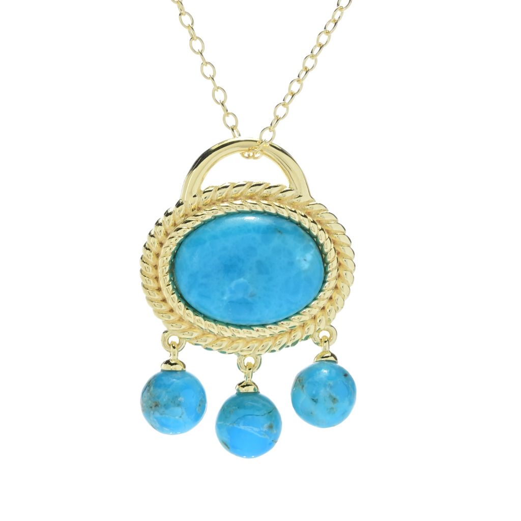 Elemental Gems 18K Gold Plated Mohave Turquoise Rope Detailed Pendant w/ Chain by Steals