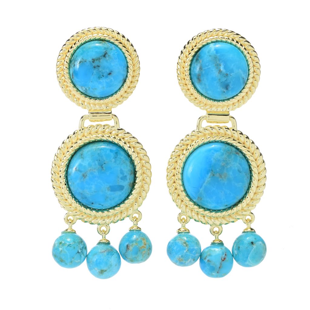 Elemental Gems 18K Gold Plated Mohave Turquoise Rope Detailed Drop Earrings by Steals
