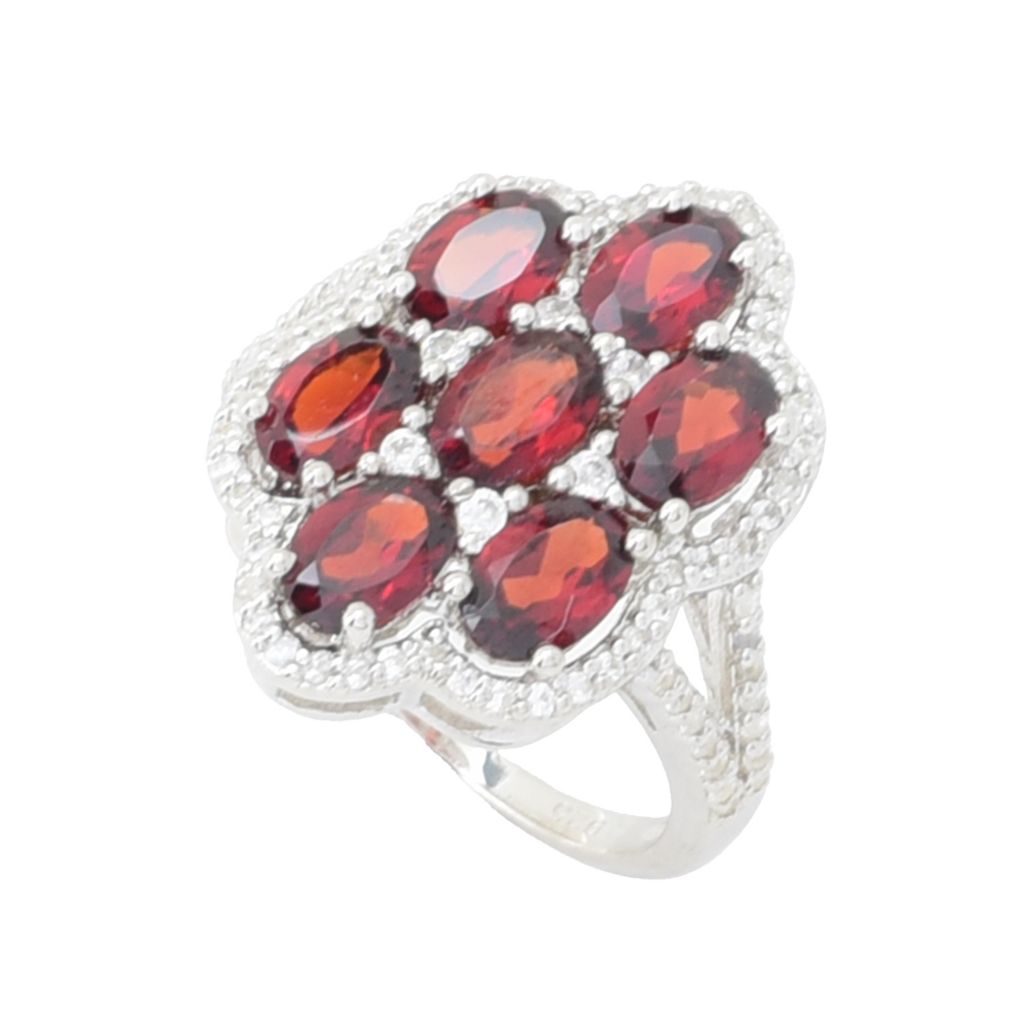 Elemental Gems Platinum Plated 4.95ctw Garnet & White Zircon Cluster Ring by Steals