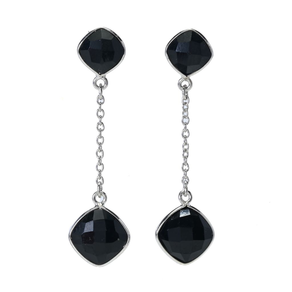 Elemental Gems Platinum Plated Cushion Shape Black Onyx Dangle Earrings by Steals