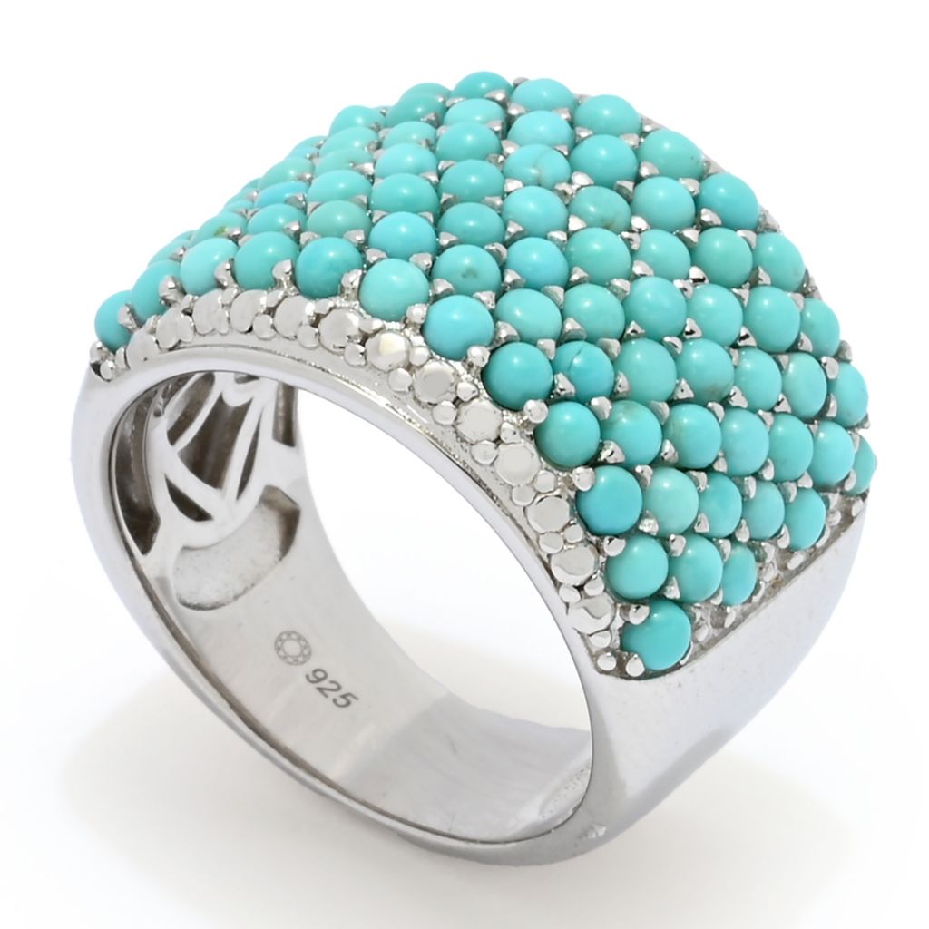 Elemental Gems Platinum Plated 2mm Campitos Turquoise Pave Wide Band Ring by Steals