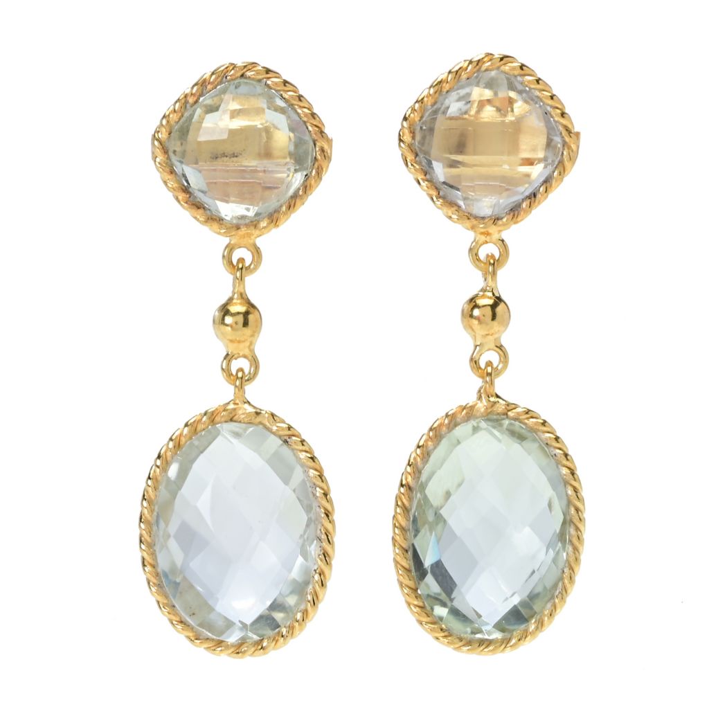 Elemental Gems 18K Gold Plated 14.42ctw Prasiolite 1.25" Drop Earrings by Steals