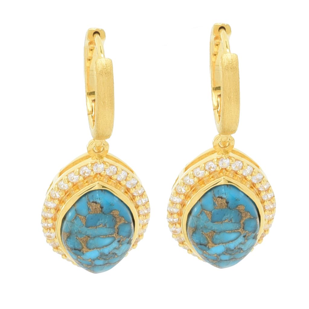 Elemental Gems 14x9mm Blue Copper Turquoise & Zircon Drop Earrings by Steals