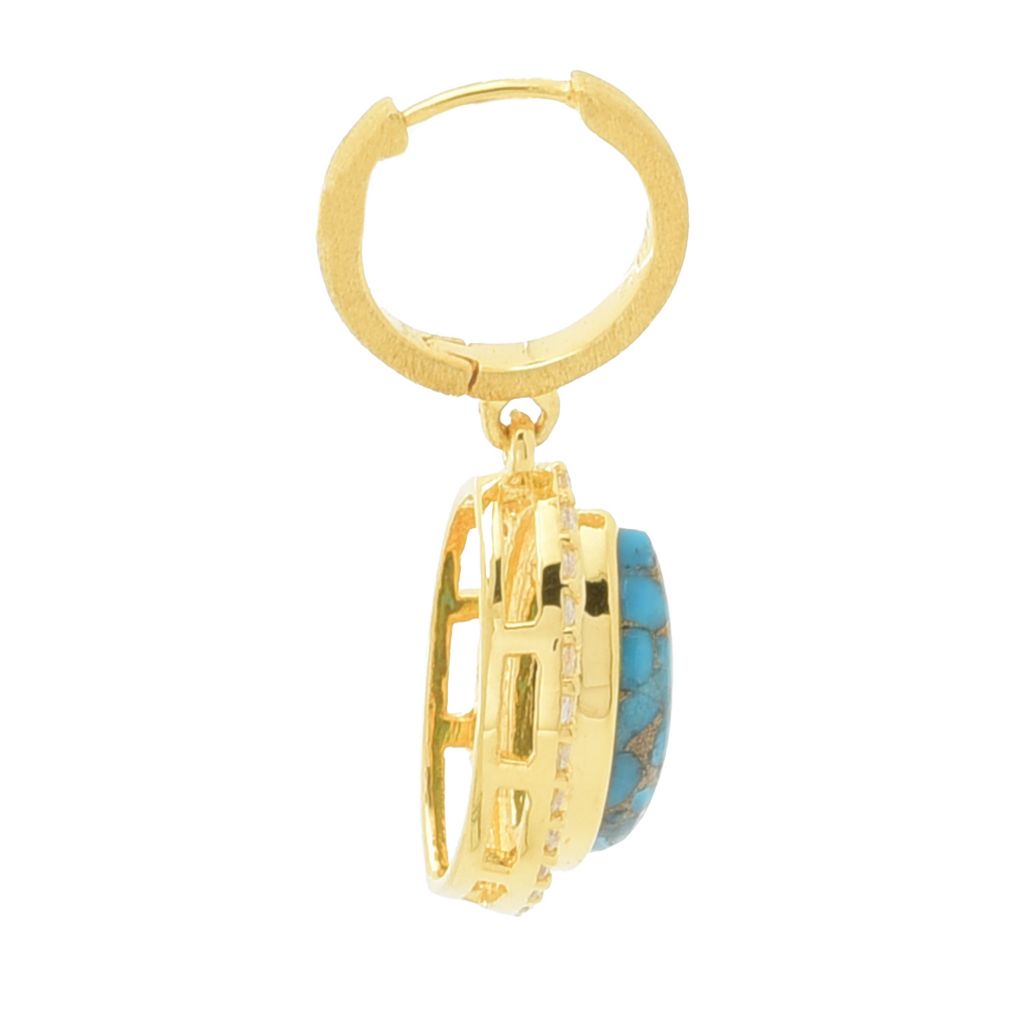 Elemental Gems 14x9mm Blue Copper Turquoise & Zircon Drop Earrings by Steals