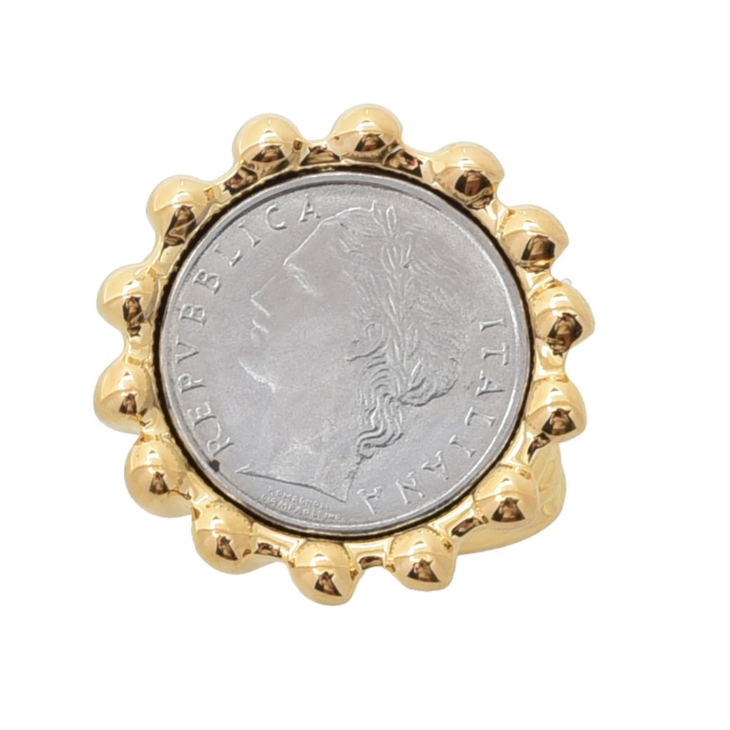 VOGA Collection 18K Gold Electroform Torchon Genuine Lira Coin Ring by Steals
