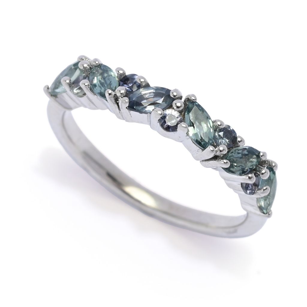 Elemental Gems Platinum Plated 1.38ctw Montana Peacock Sapphire Stack Ring by Steals