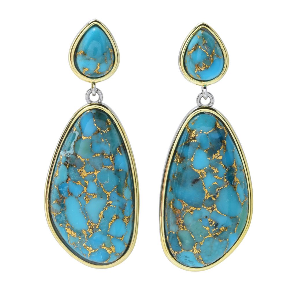 Elemental Gems Two-tone 24x13mm Blue Copper Turquoise Drop Earrings by Steals