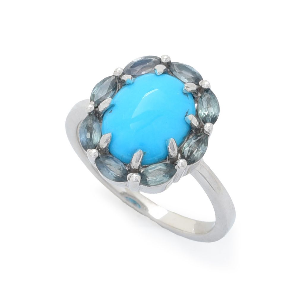 Elemental Gems Sleeping Beauty Turquoise & Montana Sapphire Halo Ring by Steals