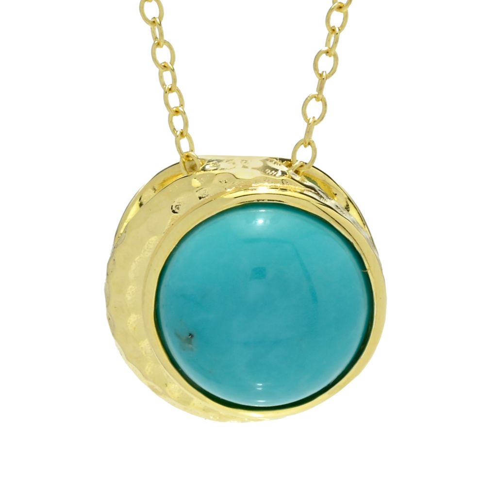 Elemental Gems 18K Gold Plated Campitos Turquoise Crescent Moon Pendant w/ Chain by Steals