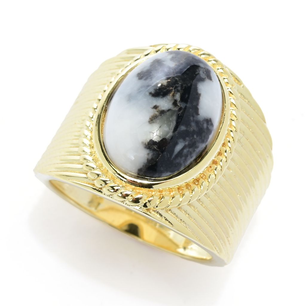 Elemental Gems 18K Gold Plated 14x10mm White Buffalo Textured Ring by Steals