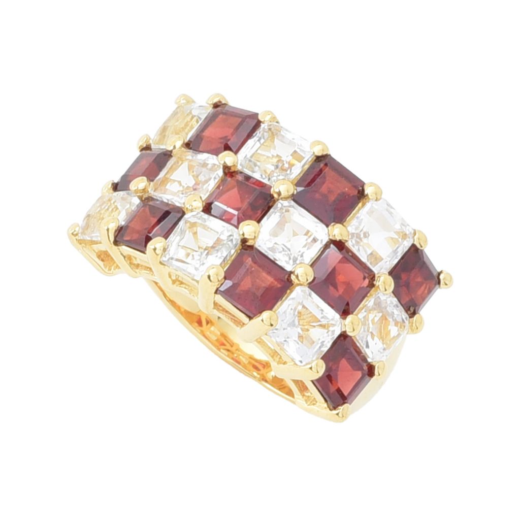 Gem Treasures 18K Vermeil 8.19ctw Garnet & White Topaz Triple Row Ring by Steals