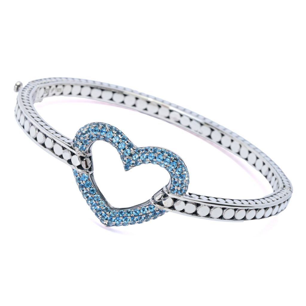 Artisan Silver by Samuel B. Choice of Gemstone Heart Bangle Bracelet by Steals