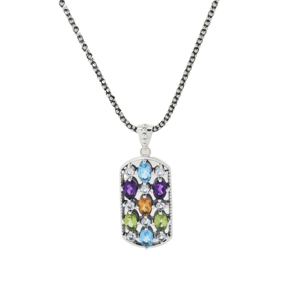 Artisan Silver by Samuel B. 4.29ctw Multi Gem Dog Tag Pendant w/ Chain by Steals