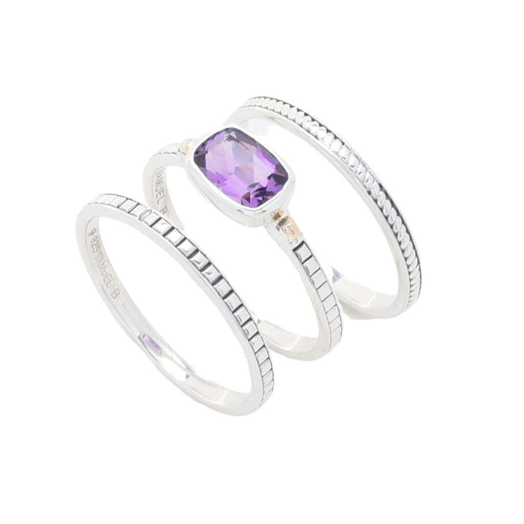 Artisan Silver by Samuel B. Choice of Gemstone Set of 3 Stack Band Rings by Steals