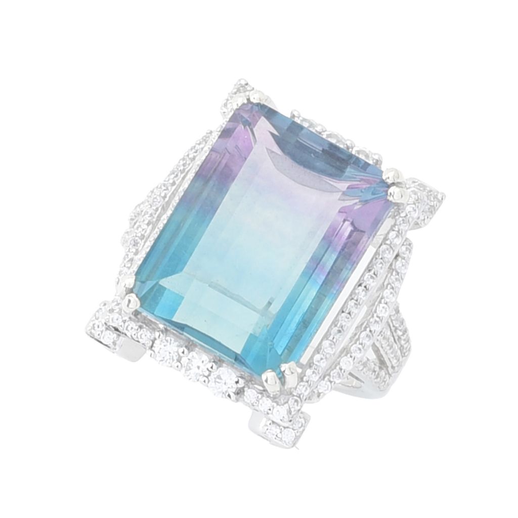 Gem Treasures 14.17ctw Emerald Cut Bicolor Fluorite & Zircon Ring by Steals