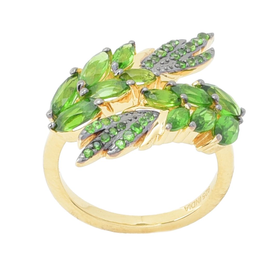Gem Treasures 3.51ctw Chrome Diopside Floral Cluster Bypass Ring by Steals
