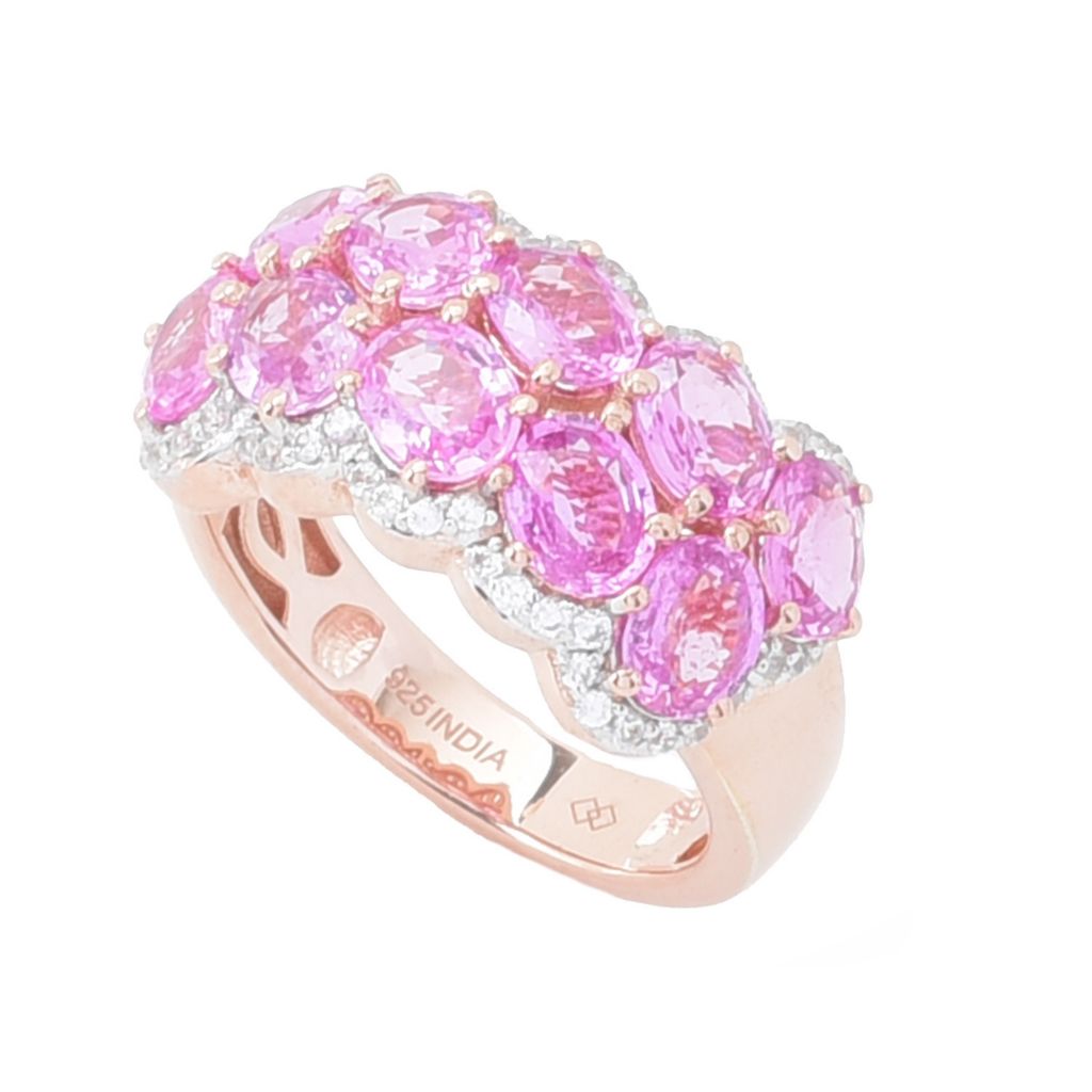 Gem Treasures 4.74ctw Pink Sapphire & White Zircon Double Row Ring by Steals