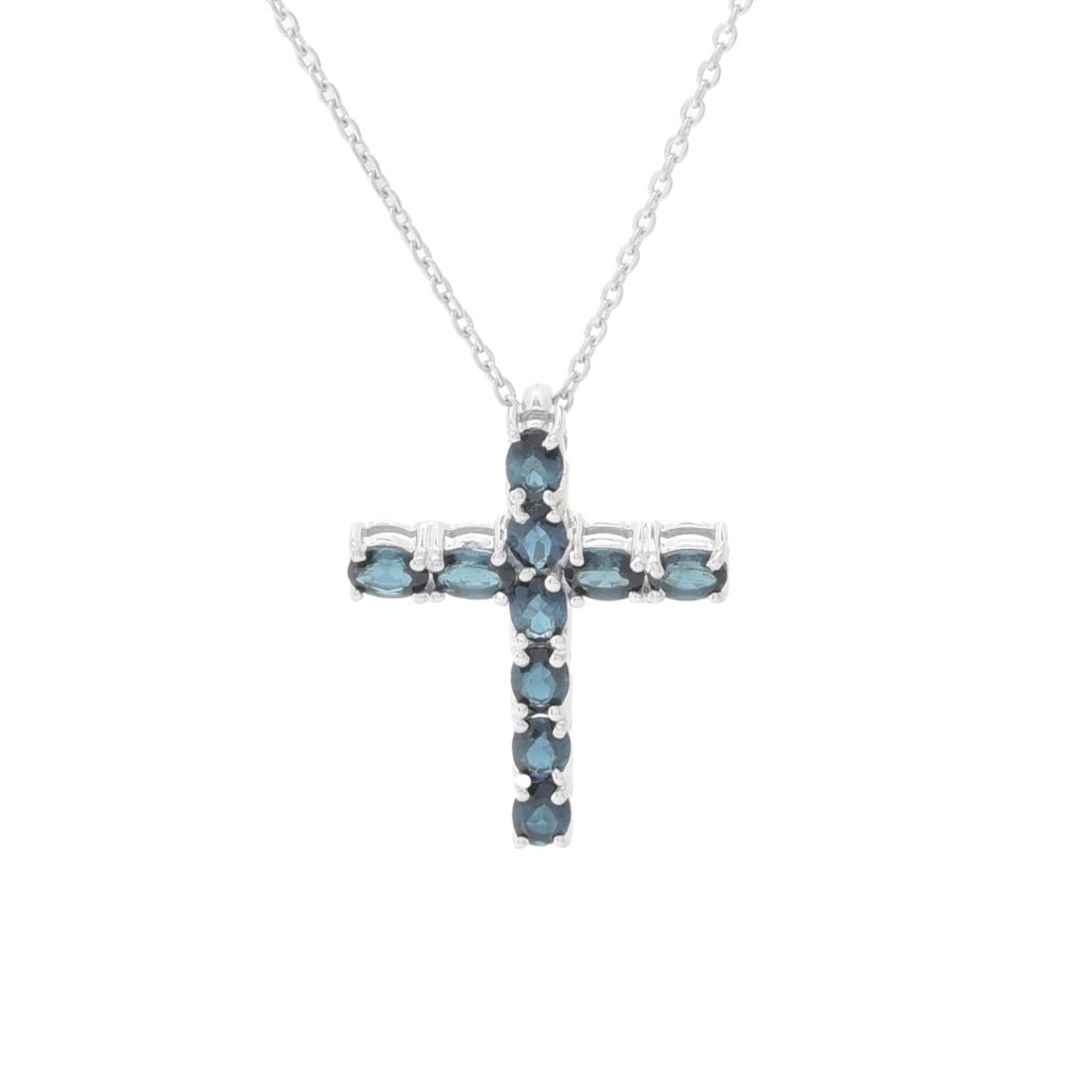 Gem Treasures Sterling Silver 1.70ctw Indicolite Cross Pendant w/ Chain by Steals