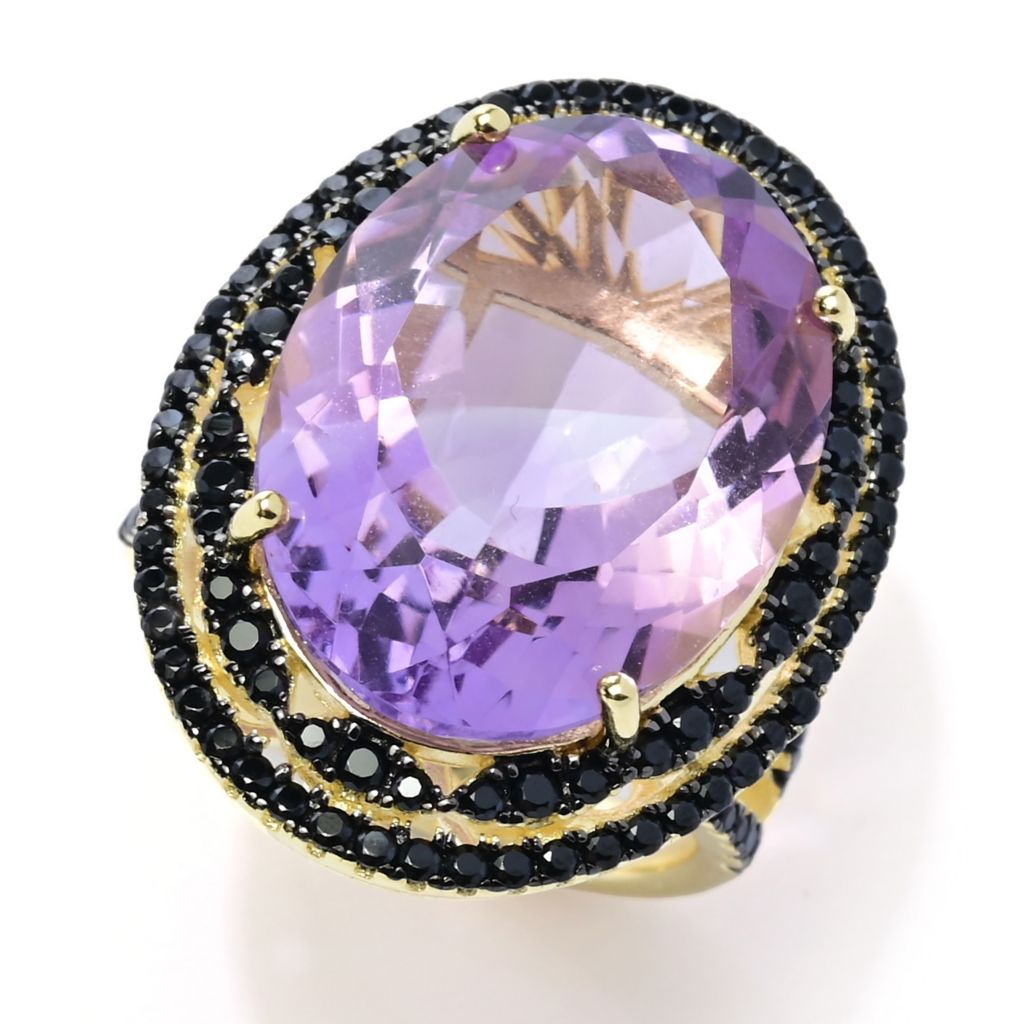18K Gold Plated Choice of 20x15mm Oval Gemstone & Black Spinel Statement Ring by Steals