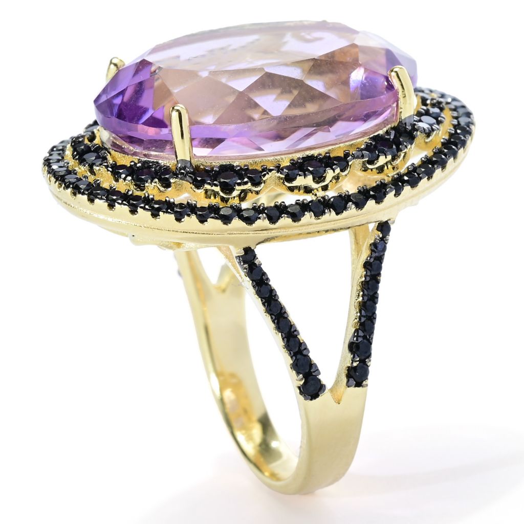18K Gold Plated Choice of 20x15mm Oval Gemstone & Black Spinel Statement Ring by Steals