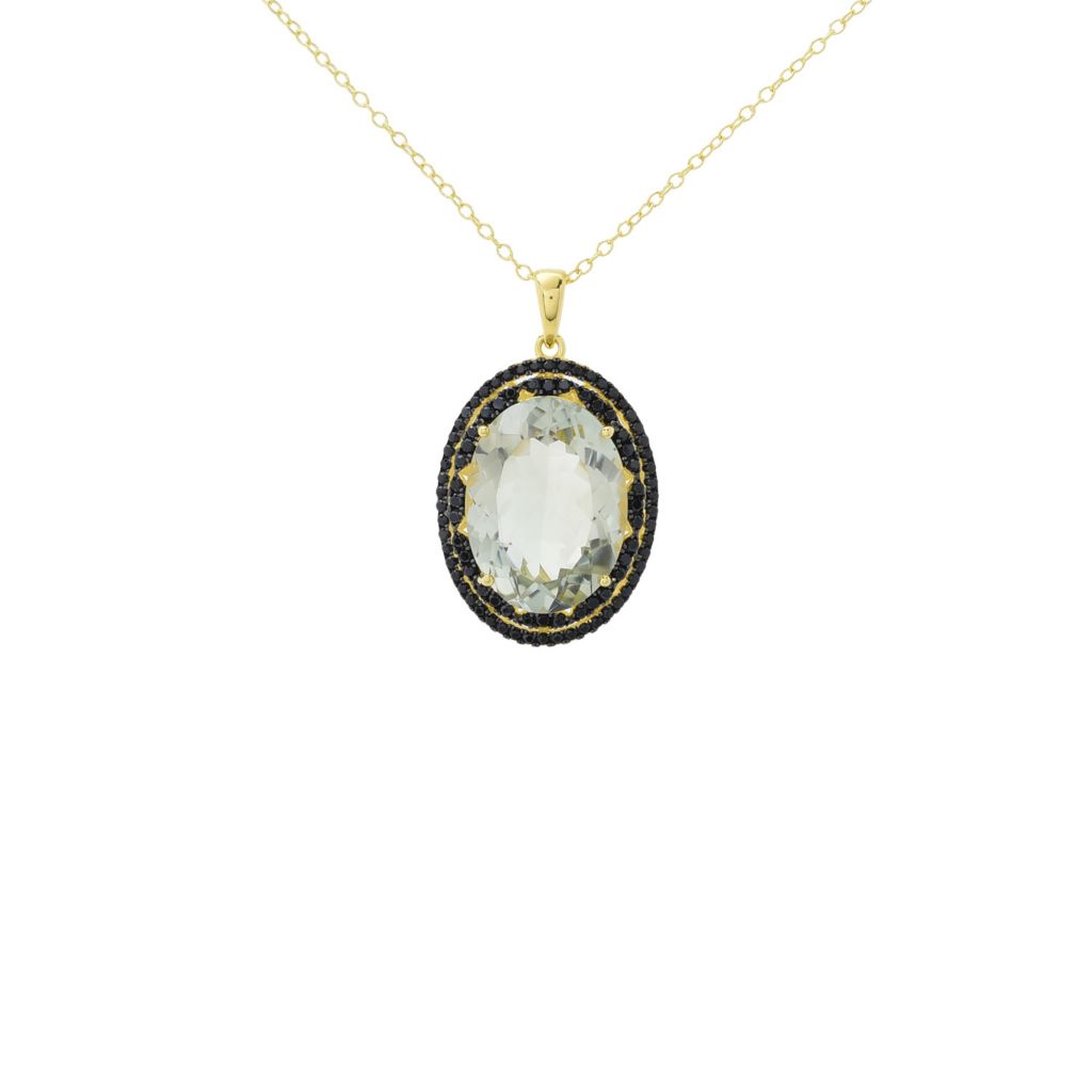 18K Gold Plated Choice of 20x15mm Oval Gemstone & Black Spinel Pendant w/ Chain by Steals