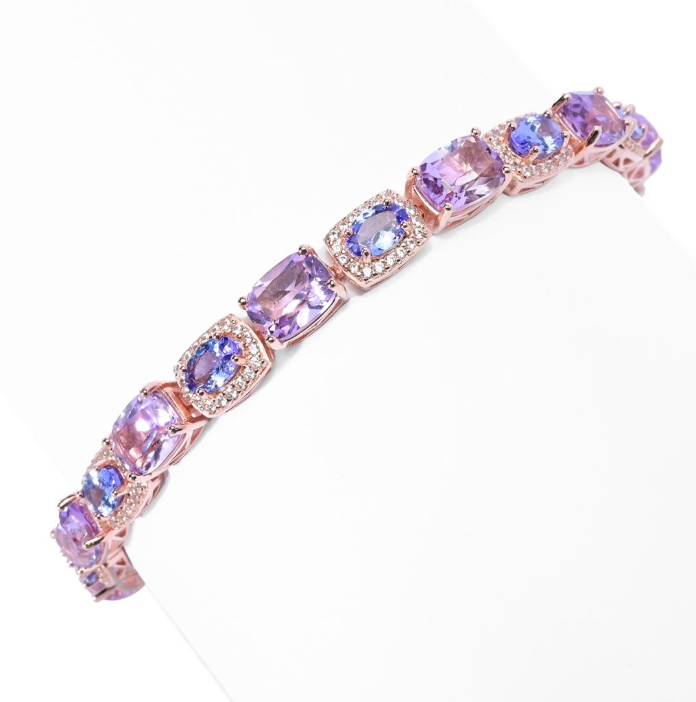 Rose Gold Plated 20.95ctw Pink Amethyst, Tanzanite & White Zircon Bracelet by Steals