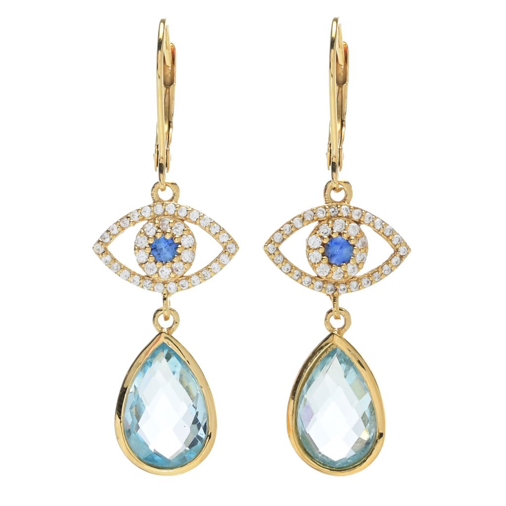 18K Gold Plated 6.98ctw Blue Topaz & Ceylon Sapphire Evil Eye Motif Earrings by Steals