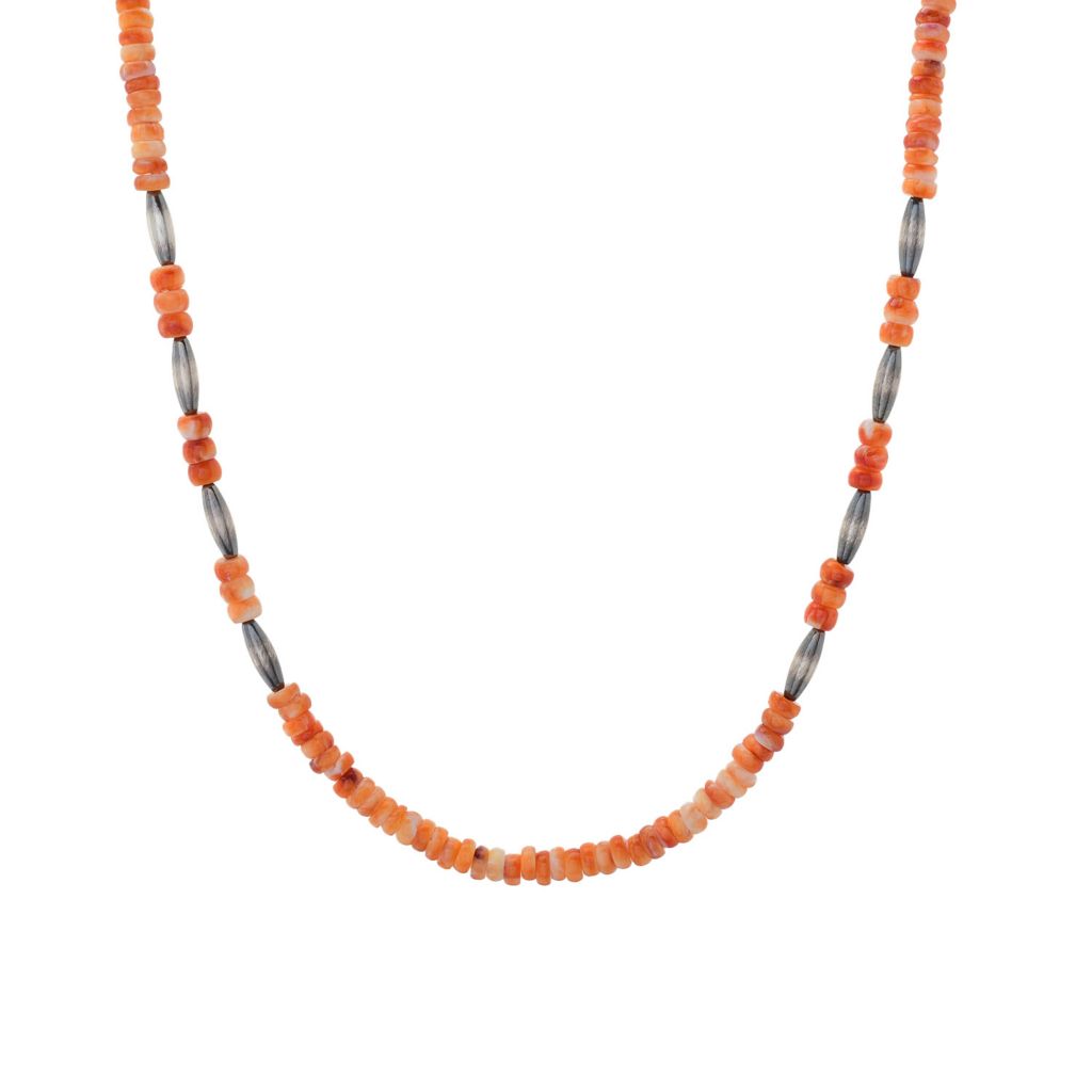 Southwest Elements 4mm Orange Spiny Oyster & Navajo Pearl Necklace by Steals