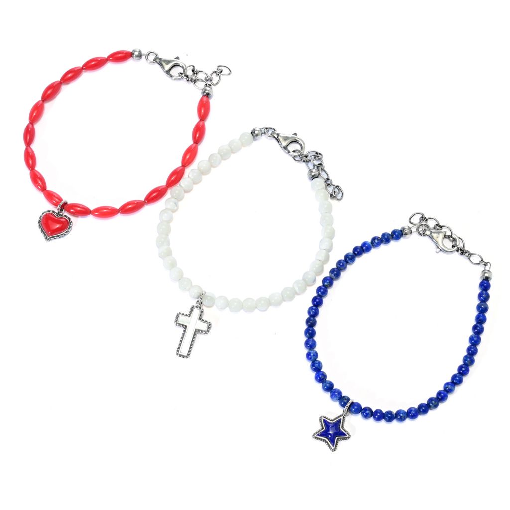 Southwest Elements Set of 3 Gemstone Bead & Charm 7"+1.5" Bracelets by Steals