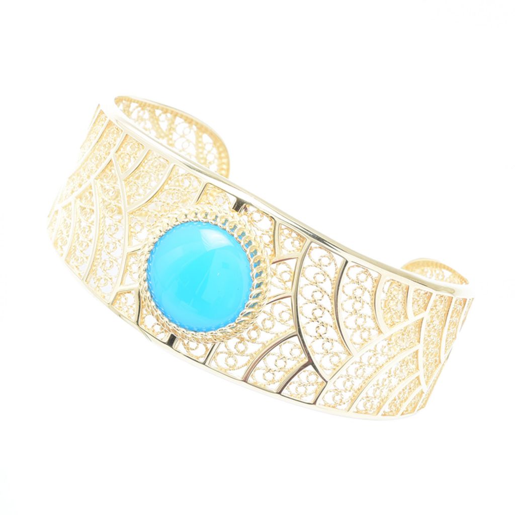 Passport to Turkey Gold Plated Filigree Choice of 18mm Agate Wide Cuff Bracelet by Steals