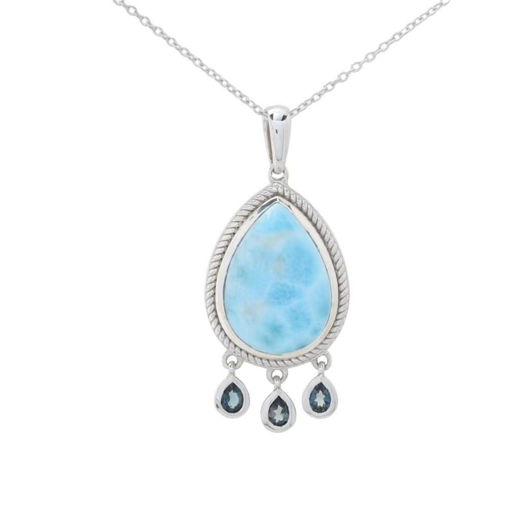 Gem Treasures 18x13mm Larimar & London Blue Topaz Pendant w/ Chain by Steals