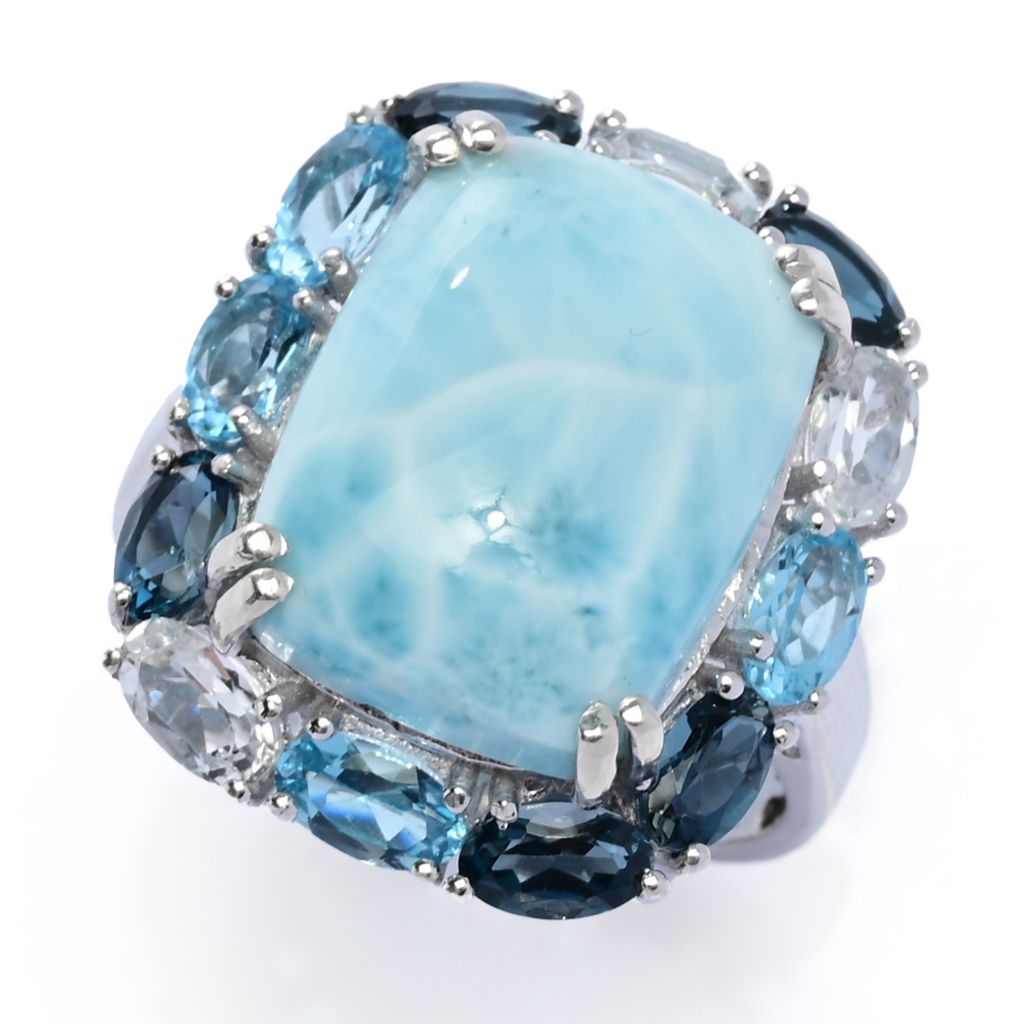 Gem Treasures Sterling Silver 16x12mm Larimar & Multi Topaz Halo Ring by Steals