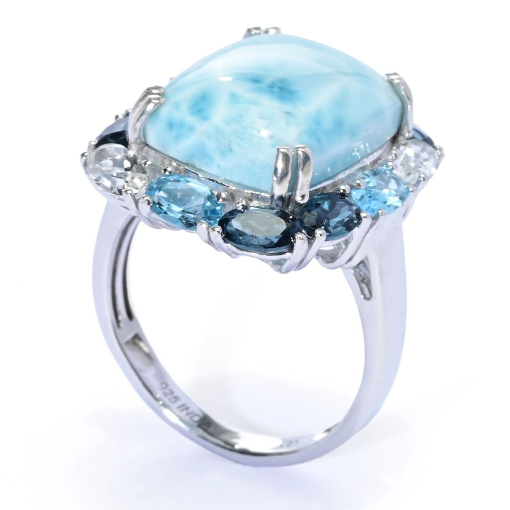Gem Treasures Sterling Silver 16x12mm Larimar & Multi Topaz Halo Ring by Steals