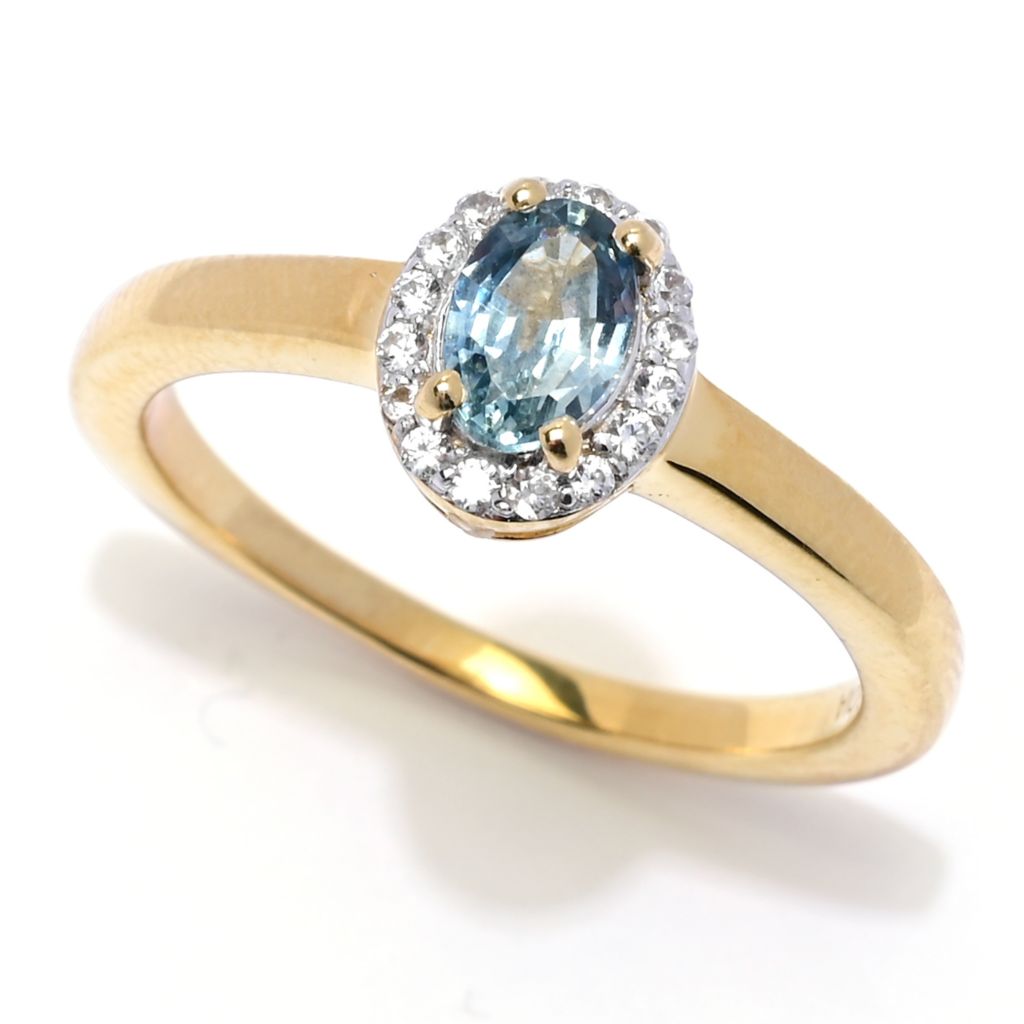 Gem Treasures 0.66ctw Oval Montana Sapphire & White Zircon Halo Ring by Steals