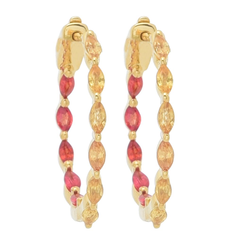 Gem Treasures 18K Vermeil 2.42ctw Scarlet & Golden Sapphire Hoop Earrings by Steals
