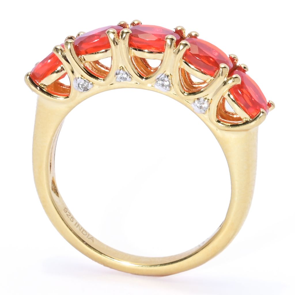 Gem Treasures 1.14ctw Crimson Fire Opal & White Zircon 5-Stone Ring by Steals
