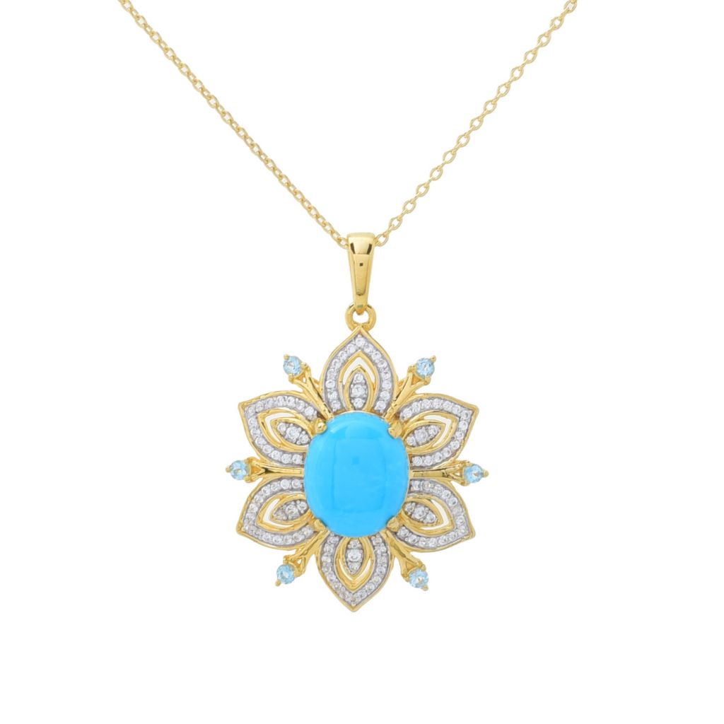 Gem Treasures Sleeping Beauty Turquoise, Blue Topaz & Zircon Floral Pendant by Steals