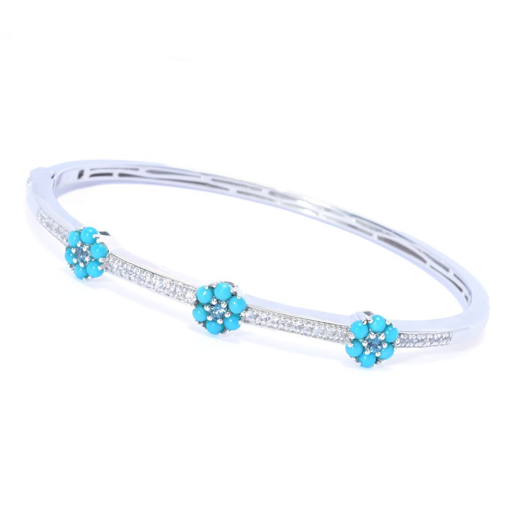 Gem Treasures Sleeping Beauty Turquoise, Blue Topaz & Zircon Flower Bracelet by Steals