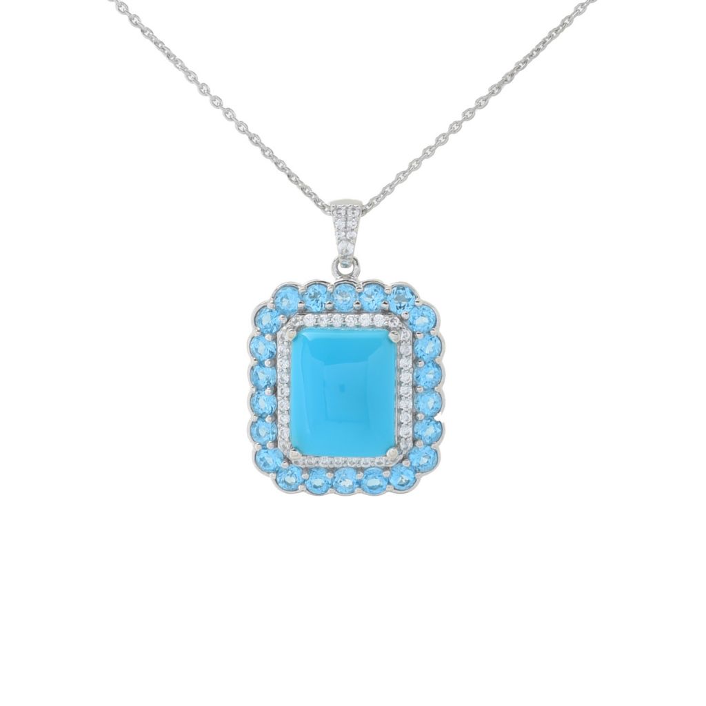 Gem Treasures Sleeping Beauty Turquoise, Blue Topaz & Zircon Pendant w/ Chain by Steals