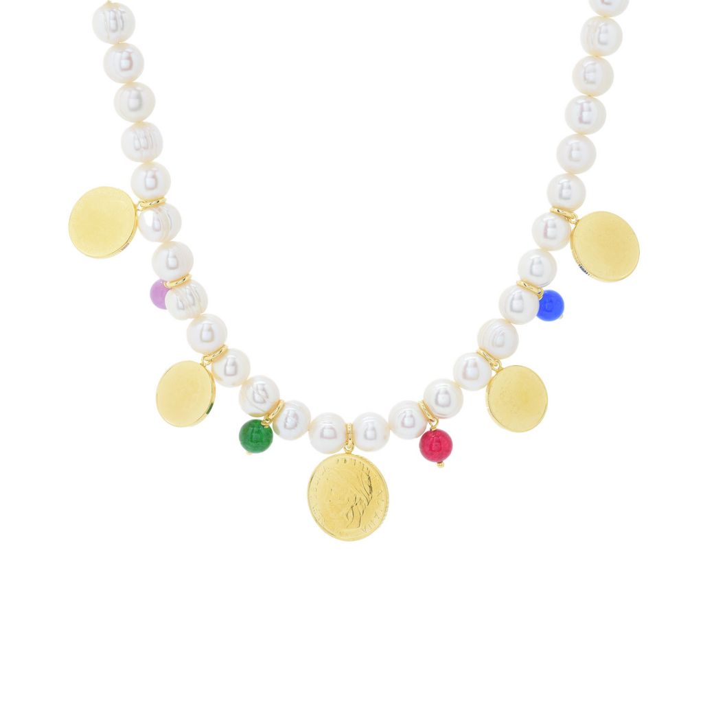 Toscana Italiana Dyed Quartz & Genuine Lira Coin Cultured Pearl Necklace by Steals