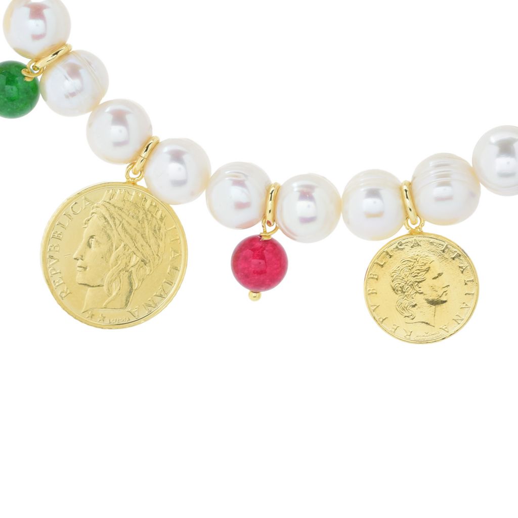 Toscana Italiana Dyed Quartz & Genuine Lira Coin Cultured Pearl Necklace by Steals