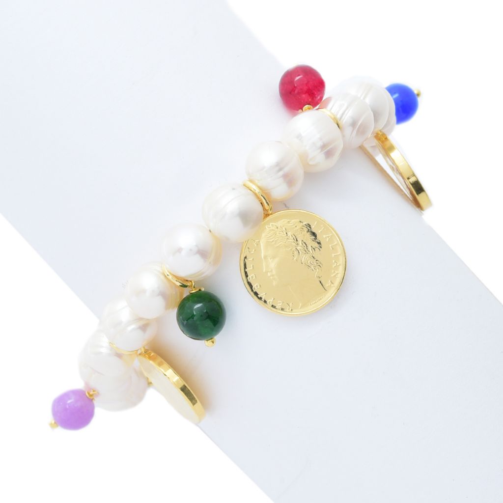 Toscana Italiana Dyed Quartz & Genuine Lira Coin Cultured Pearl Bracelet by Steals
