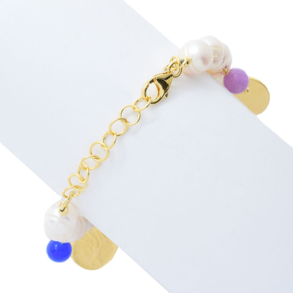 Toscana Italiana Dyed Quartz & Genuine Lira Coin Cultured Pearl Bracelet by Steals