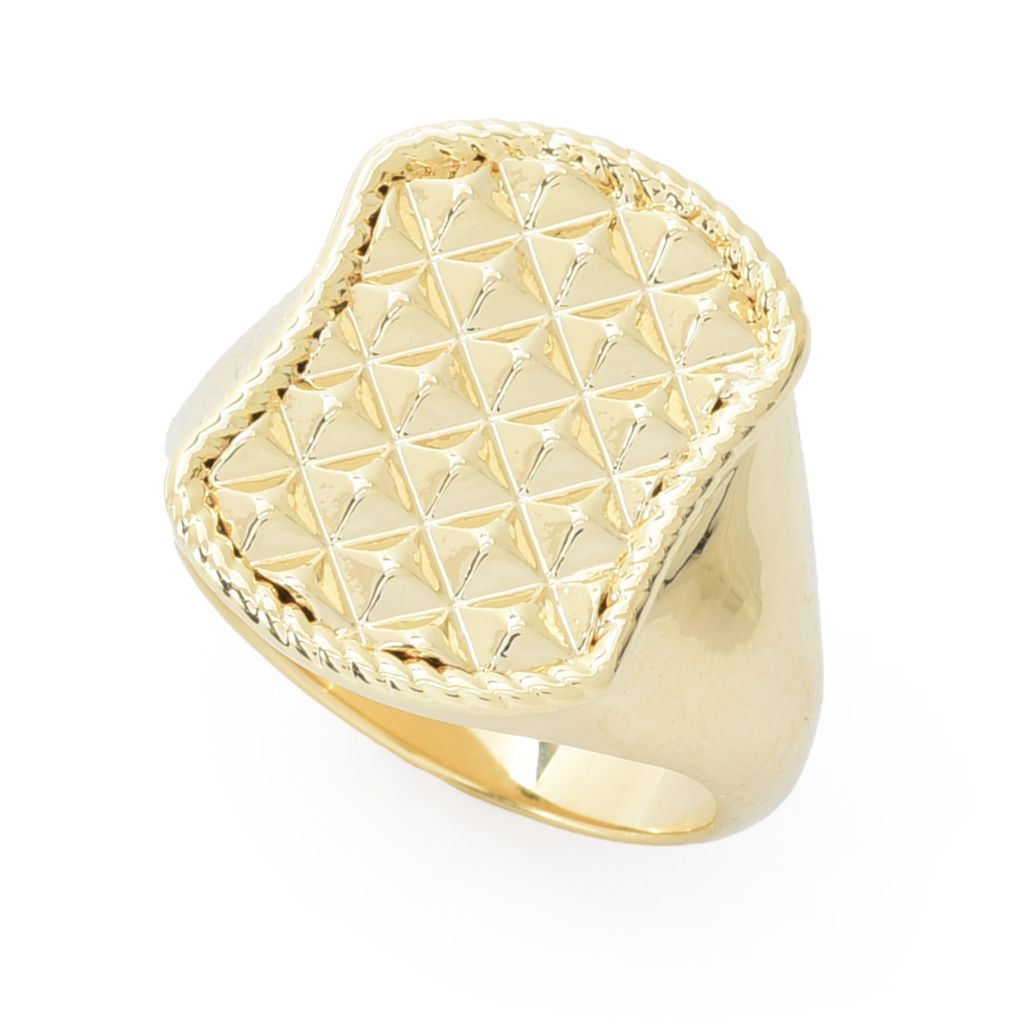 Toscana Italiana 18K Gold Plated Polished & Diamond Cut Shield Ring by Steals